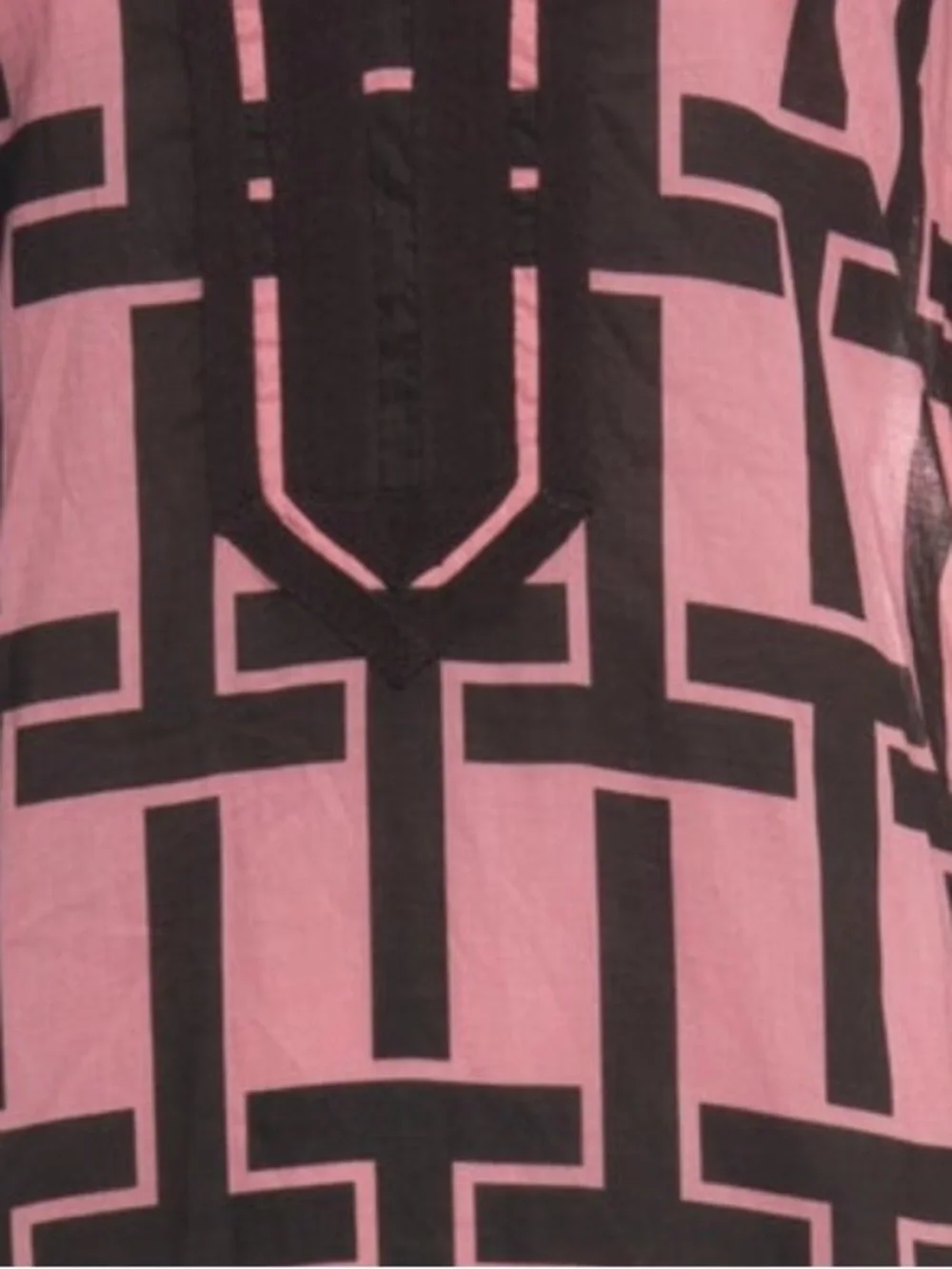 Tory Burch Pink Brown Geometric Cotton V-Neck Tunic Top Size M / 6